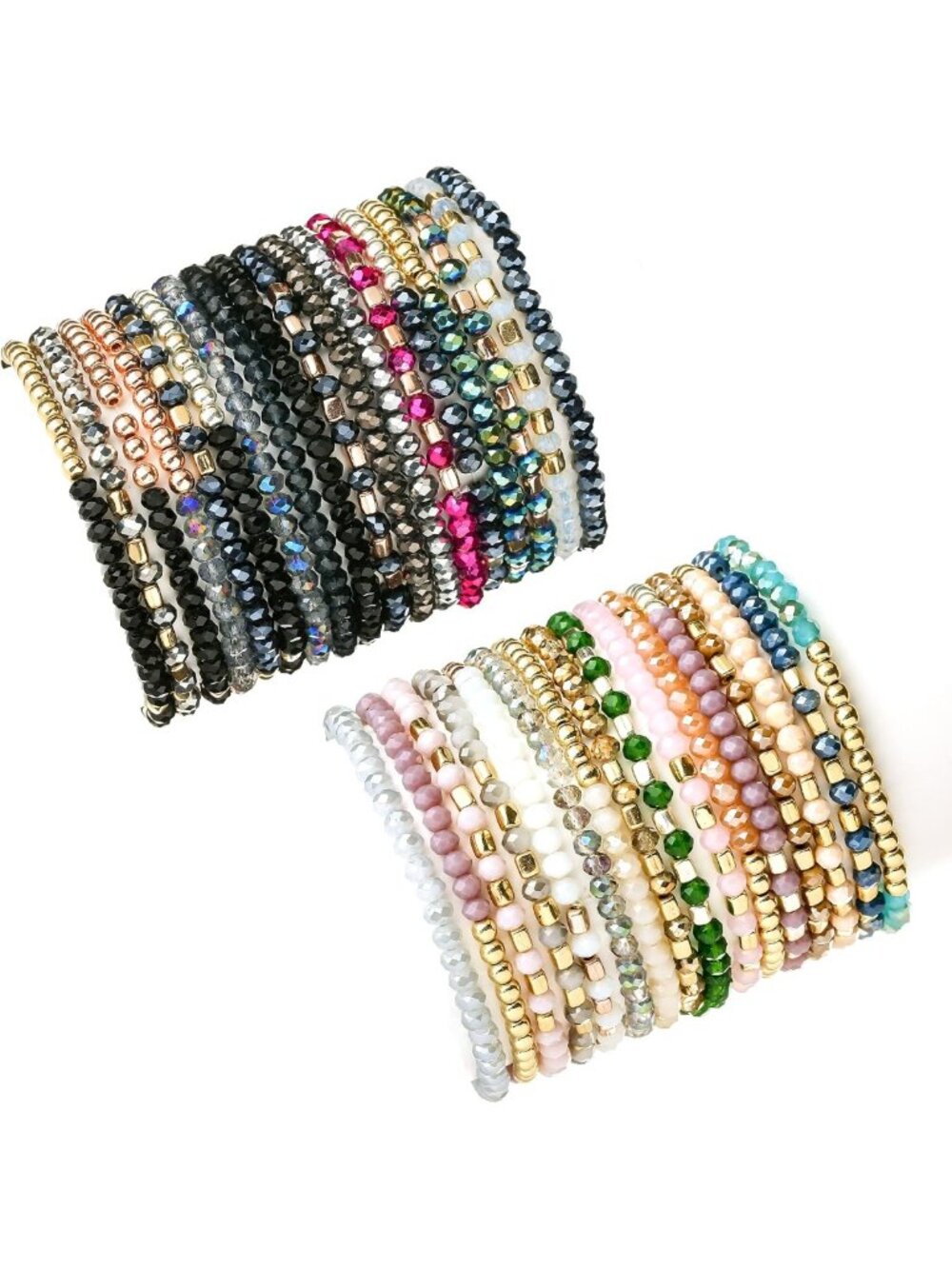 35Pcs Boho Beaded Bracelets Set - Layered Stackable Cuff Jewelry with Sparkly
